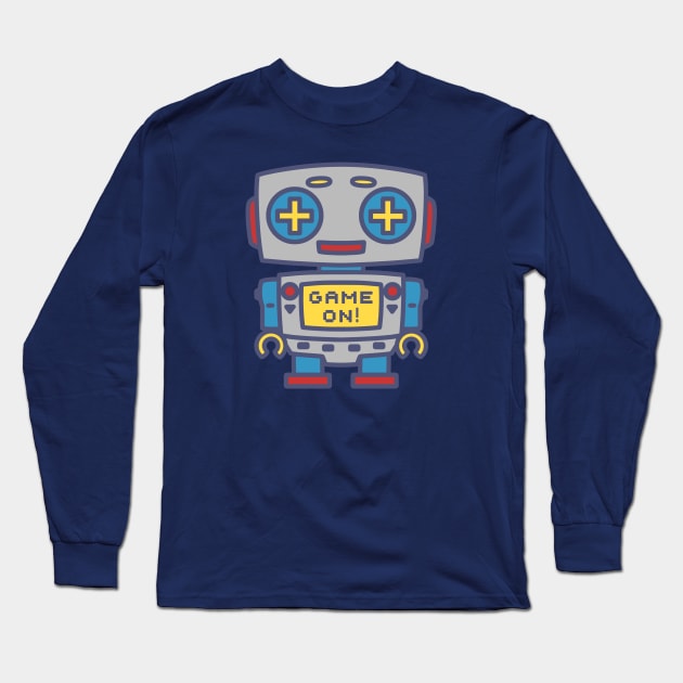 GAME ON classic robot Long Sleeve T-Shirt by Red_Flare_Art